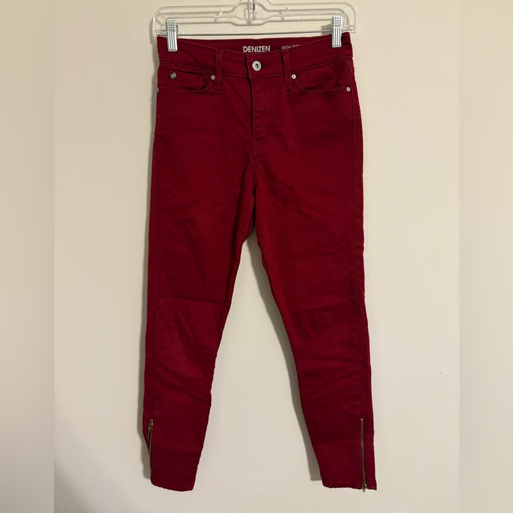 Denizen Levi’s Red High-Rise Ankle Skinny Jeggings Zipper Details Size 2